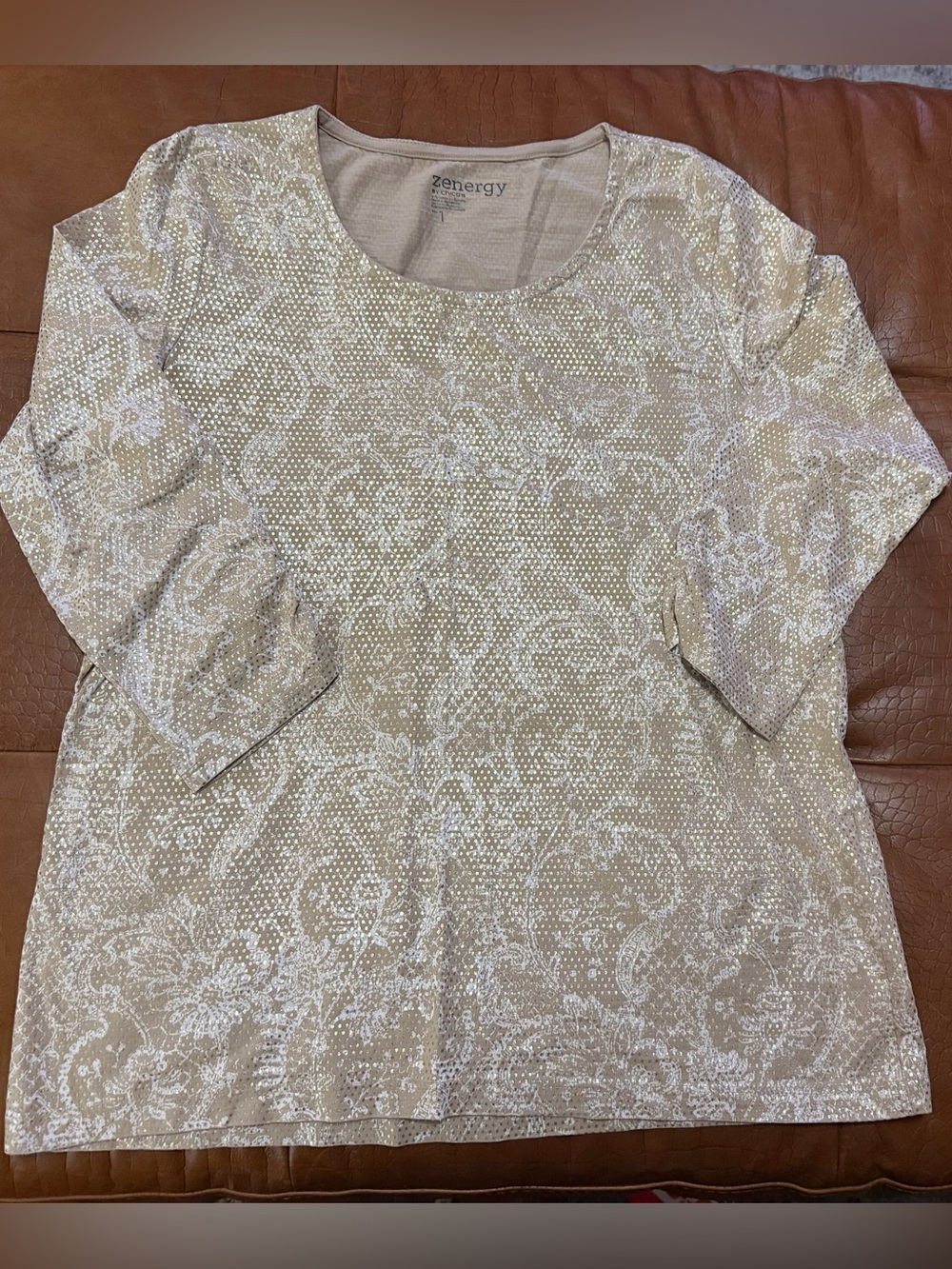 Chico's Cream and God Scoop-Neck Long Sleeve Top